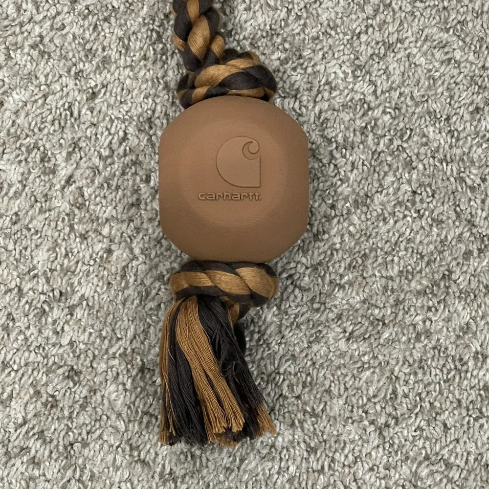 NEW Carhartt Dog Rope Pull Toy Durable Rubber Ball Tug Fetch Chew Brown PT0274